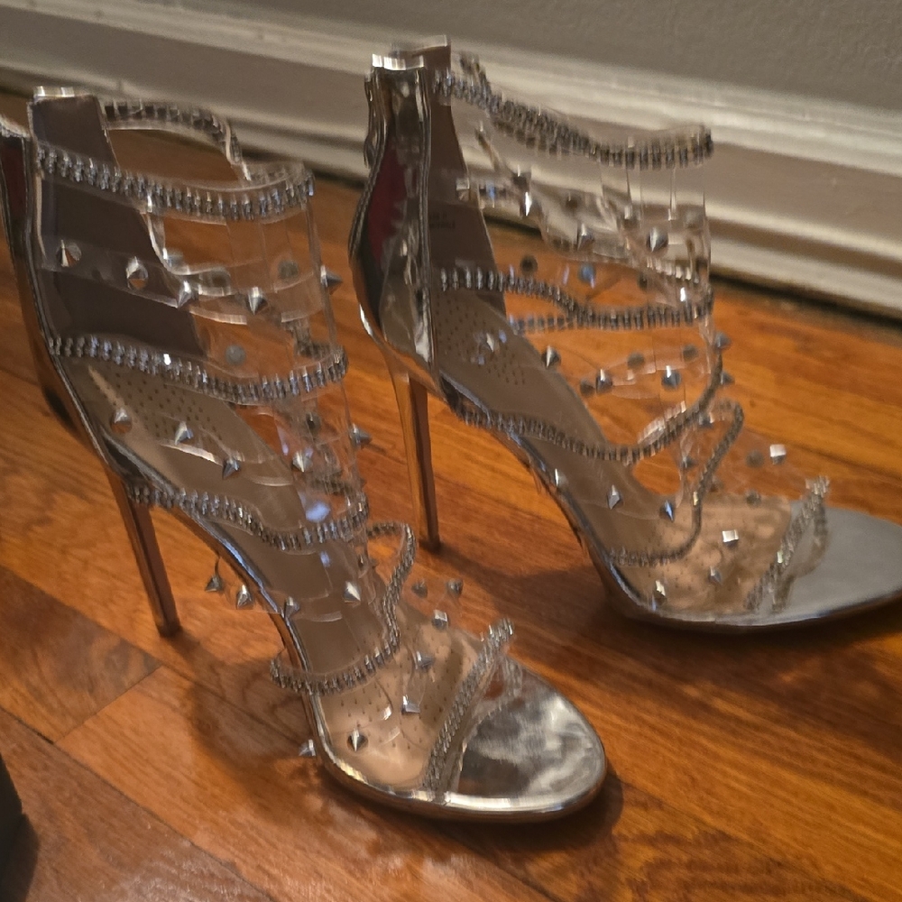 Glamorous Silver Studded Women's Heels